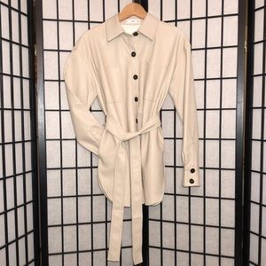 Mango Faux Leather Overshirt in Cream